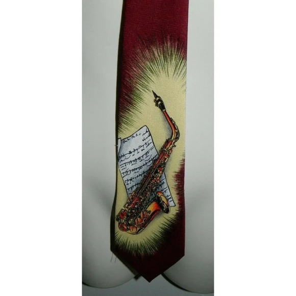 Saxophone Musical Notes Sheet Instrument E. Graziano Men's Necktie Tie 57" Long - Picture 2 of 4